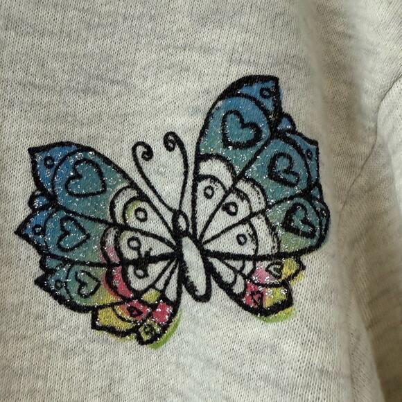 Disney Boutique Large Tinker Bell Glitter Butterfly Floral Gray Sweatshirt - Picture 4 of 5